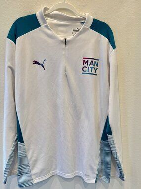 Man City Puma Mens XXL White Training Top Long Sleeve DryCELL